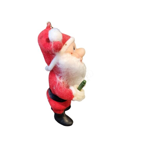 Vintage Trim A Tree Bearded Elf Christmas List Flocked Santa Suit Ornament - Picture 4 of 6